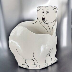 Hand Made Pottery Polar Bear Double sided Planter Vase Signed Nelson Large VTG
